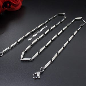 Silver chain necklace, Baguette Interlocking chain, Gift for him, 925 sterling solid silver, Oxidized bracelet, King chain, Chain for men