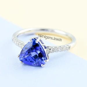 AAAA Tanzanite and Trillion Ring in 14K Solid Yellow Gold, Tanzanite Ring, Tanzanite Jewelry, Solitaire Ring, Gift for Her