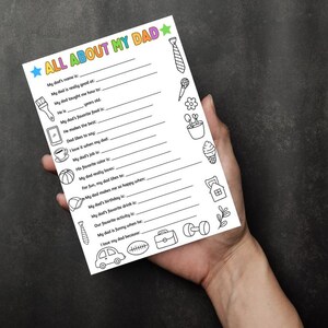 All About My Dad Printable, Fathers Day Questionnaire, Fathers Day Activity for Kids, DIY Gift for Dad, DIY Father’s Day Activity Gift Card