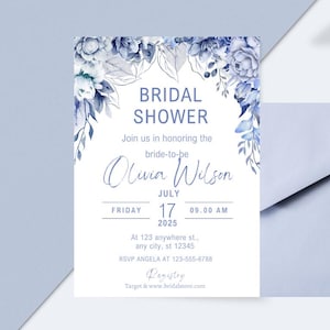 Editable Blue Hydrangea Bridal Shower invitation, Blue Floral Bridal Shower Invitation, Blue Bridal Invitation,Blue Bridal Shower Invitation