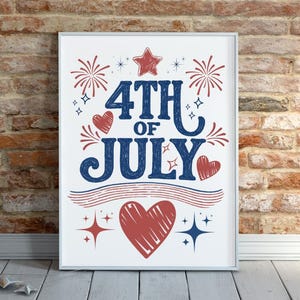 Arte de parede do 4 de julho, arte de parede patriótica, decoração do Dia da Independência, impressão de parede em vermelho, branco e azul, impressão patriótica do 4 de julho para impressão, 1776