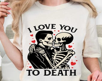 Retro Skeleton Couple T-Shirt: Spooky Love Graphic Tee - Comfort Colors
