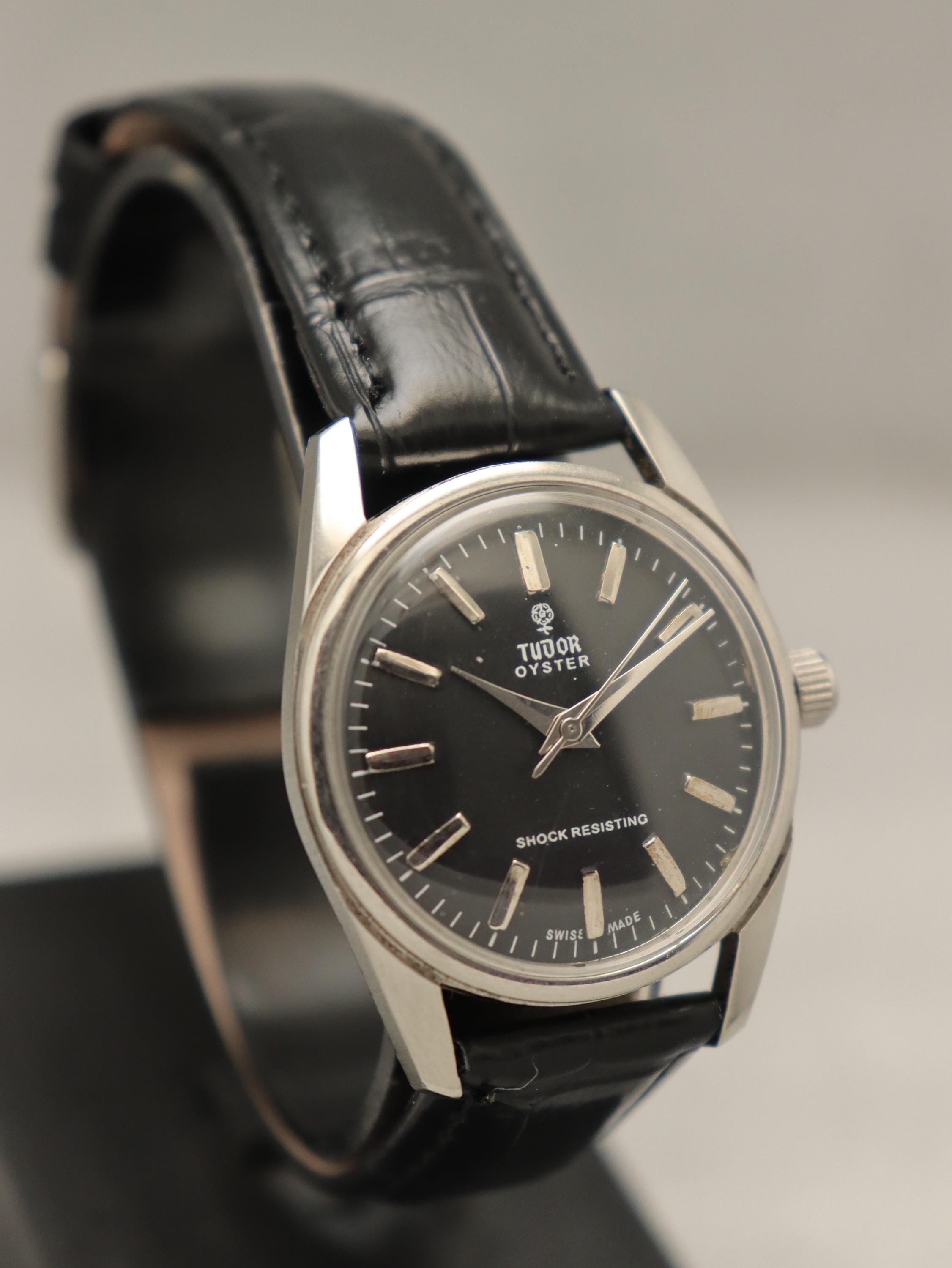 Vintage Tudor Oyster Manual Winding Watch | Repainted Dial | Stainless Steel | 33 mm Men's Watch | Vintage Tudor Black Watch.