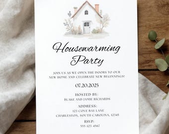 Housewarming Einladung bearbeitbare Vorlage | Minimalistisches Aquarell Design | Canva Sofortiger Download | Neues Home-Party einladen
