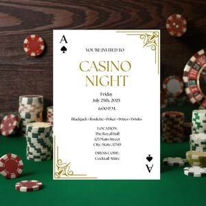 Digitale download uitnodiging casinoavond – moderne afdrukbare uitnodiging, Vegas-themafeest, bewerkbare canva-sjabloon