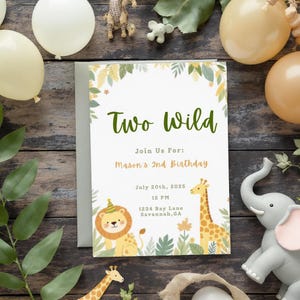 Zwei wilde Geburtstagseinladung bearbeitbar | Canva Vorlage | Dschungel Safari Thema | 5x7 Digitaler Download | 2.Geburtstags-Party einladen