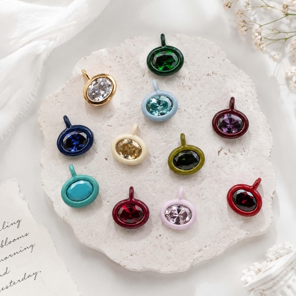 12 Birthstone Charms Collection, Crystal Pendant Charm, Monthly Birthstone Jewelry, Colorful Gem Charm for Necklace Bracelet DIY Supplies