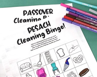 Passover Cleaning Bingo Game for Kids | Visual Pesach Cleaning Aid and Rewards Chars for ages 8-12 | Big Kids and PreTeens