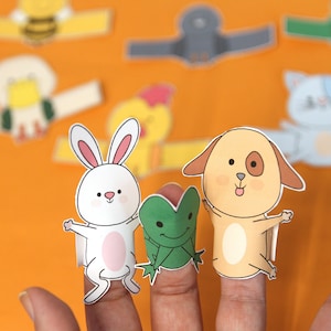 10 Pets & Friends Tier Fingerpuppen - FULL COLOR druckbare Papierspielzeug - Kinder Papier Basteln und Alphabetisierungsaktivität - Sofortiger Download PDF