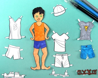 Printable Paper Dolls - Summer Boy | Summer Paper Craft Template and Coloring Pages for Kids | Paper Toy for Boys | PDF Instant Download