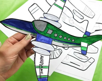 4 Styles Paper Airplanes - Coloring Pages Color-in Paper Craft Template - paper toy craft - Instant Download - Kids Craft Template