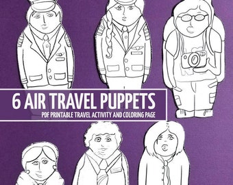 Travel Activities for Kids and Toddlers | Plane Puppets |  Small Bundle with 4 Air Staff and 2 Travelers | printable paper toys