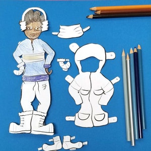 Printable Paper Dolls for Winter | Boy Coloring Pages | Paper Craft Template | DIY paper toy for kids Instant Download - Kids Craft Template
