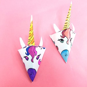 Unicorn Paper Craft Full Color and Color-in Template Baby Mobile and Nursery Decor Coloring Page for Adults image 1