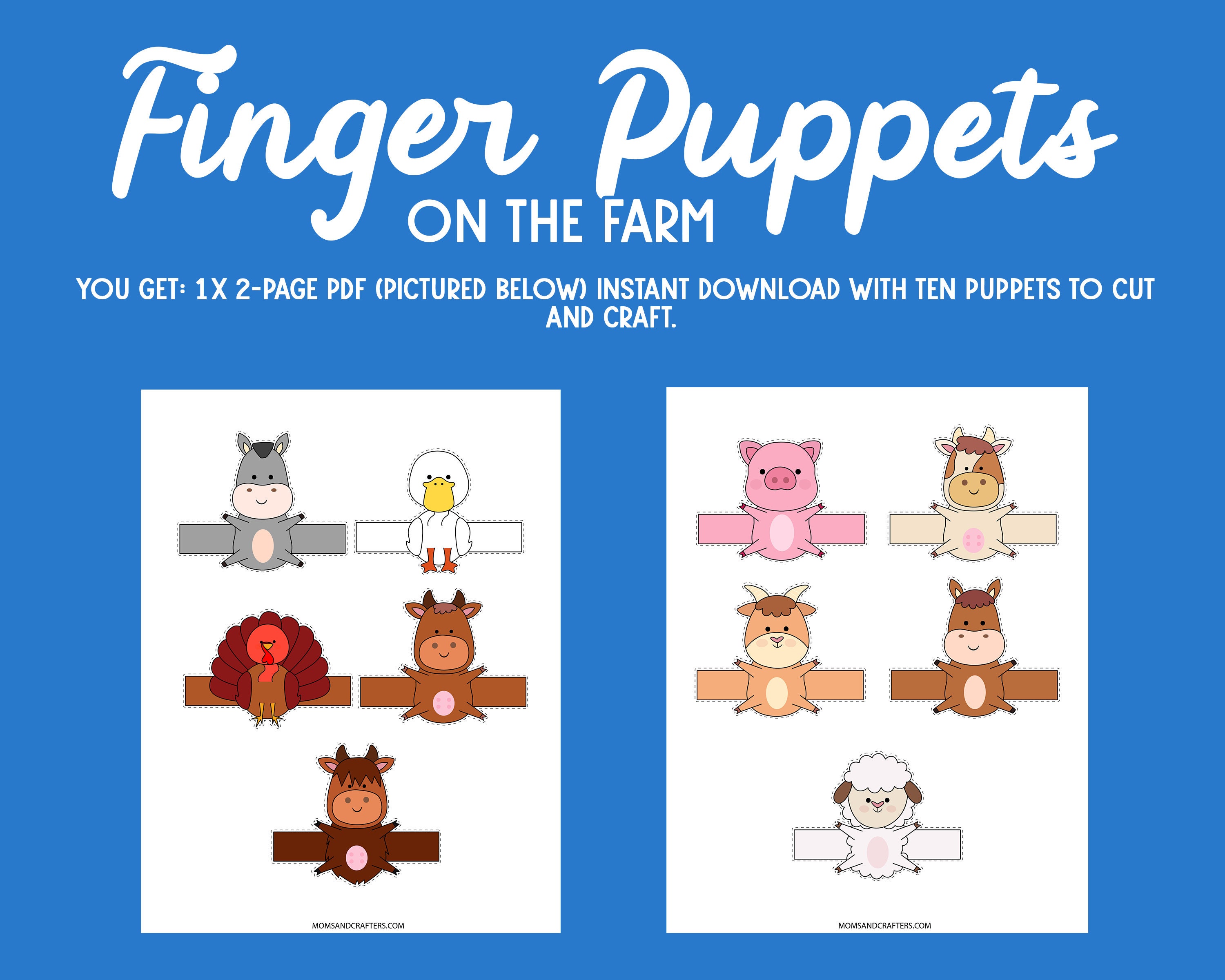 10 Farm Animal Finger Puppets - FULL COLOR Printable Paper Toys - Kids ...