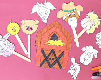 Farm Animal Stick Puppets | Coloring Pages and Preschool Craft | Old McDonald Activities | printable paper toys