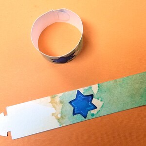 Star of David Napkin Rings for Hanukkah or Bar Bat Mitzvah Printable Chanukah Table Decor with watercolor art Judaica Paper Napkin Wraps image 5