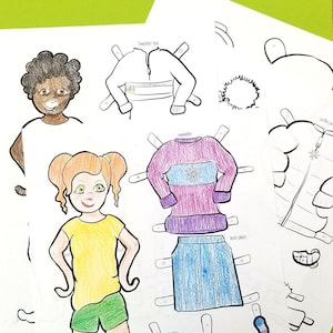 Printable Paper Dolls DUO boy and girl- Winter Coloring Pages Paper Craft Template - paper toy - Instant Download - Kids Craft Template