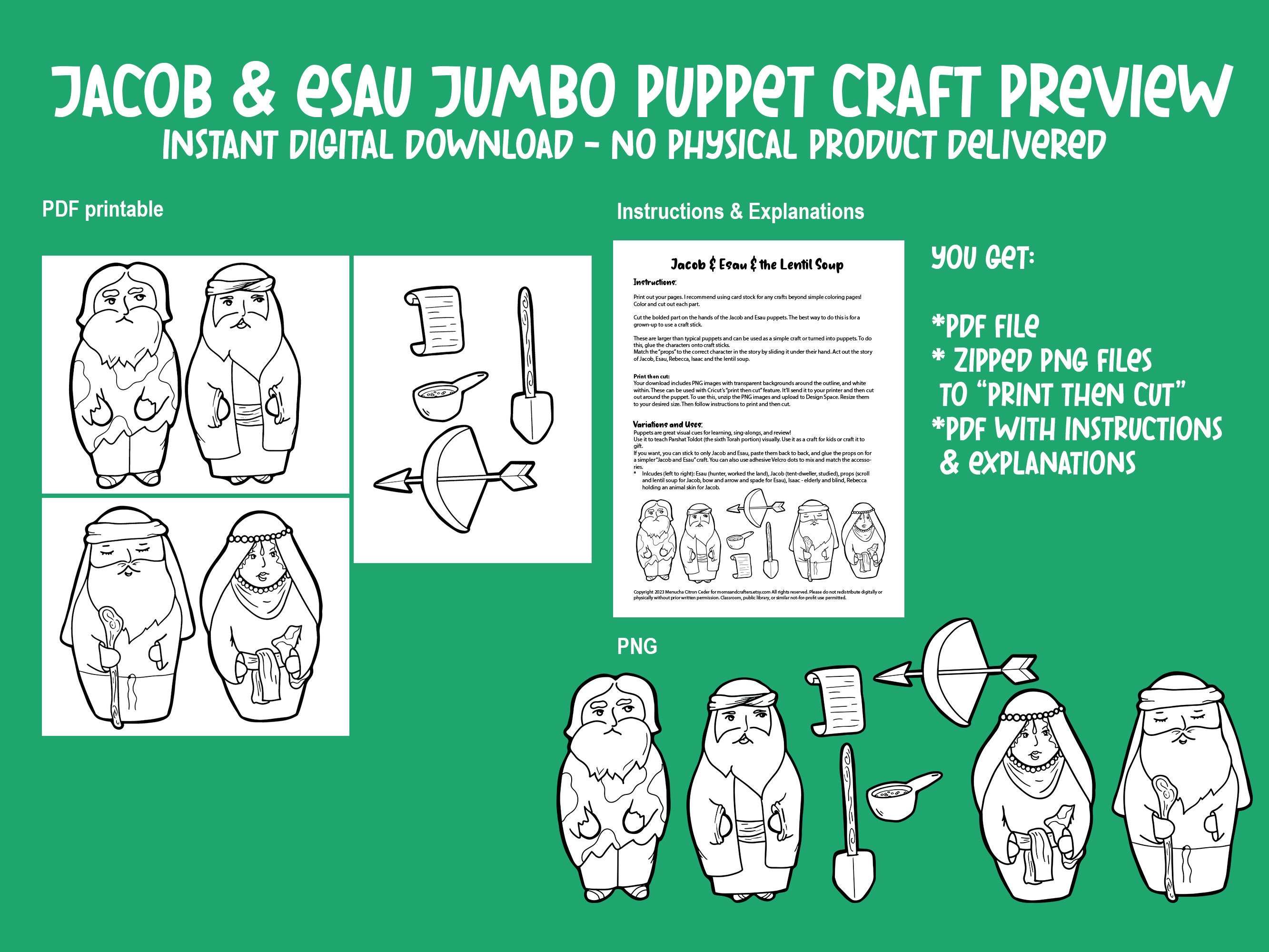 Jacob and Esau Printable Jumbo Puppets | Parsha Craft for Parshat Toldot | Printable Crafts ...
