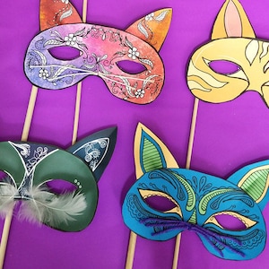FULL COLOR Cat Masks Printable Halloween Photo Prop Templates  - Paper Craft Template - Printable Masks for Halloween - Instant Download