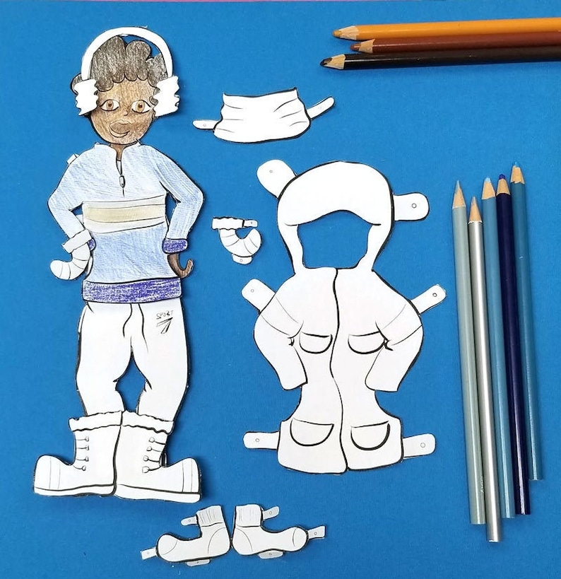 Printable Paper Dolls for Winter Boy Coloring Pages Paper image 1