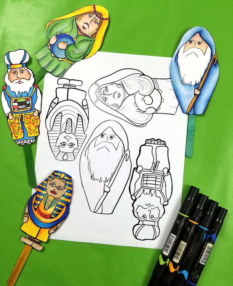 Passover Puppets PUPPETS Coloring Pages Duo printable Pesach character and ten plagues makkot puppets a Pesach activity and toy for kids image 8