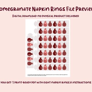 Printable Napkin Wraps Pomegranate Napkin Ring Printable Table Decor for Rosh Hashanah and Sukkot image 2