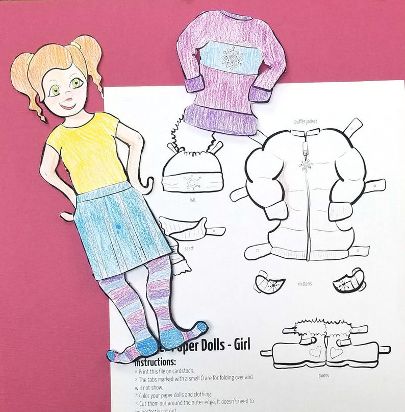 Printable Paper Dolls Winter Girl coloring Pages Color-in - Etsy