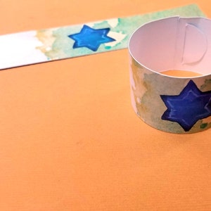 Star of David Napkin Rings for Hanukkah or Bar Bat Mitzvah Printable Chanukah Table Decor with watercolor art Judaica Paper Napkin Wraps image 4