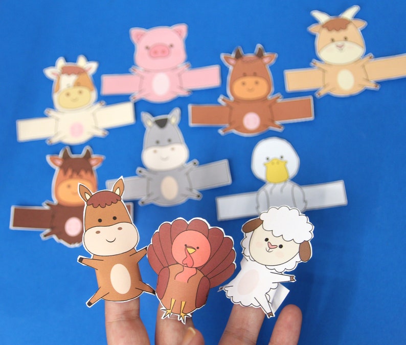 20 Animal Finger Puppets Bundle FULL COLOR printable paper toys Kids' Paper Craft for Old MacDonald Had a Farm image 5