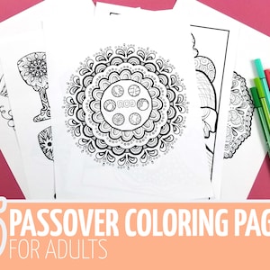 Passover Coloring Pages for Adults / Printable Pesach Jewish Holiday Crafts / For Teens and Grown-ups / Instant Download PDF image 1