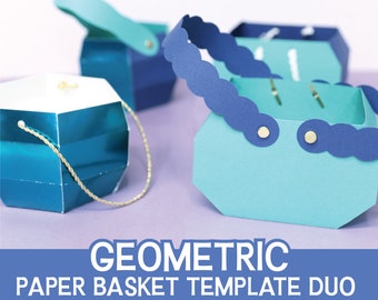 BUNDLE Geometric Paper Basket Template Duo | 3D Paper Basket SVGs - DIY Octagon and Circular Paper Baskets for Easter, Halloween, Purim