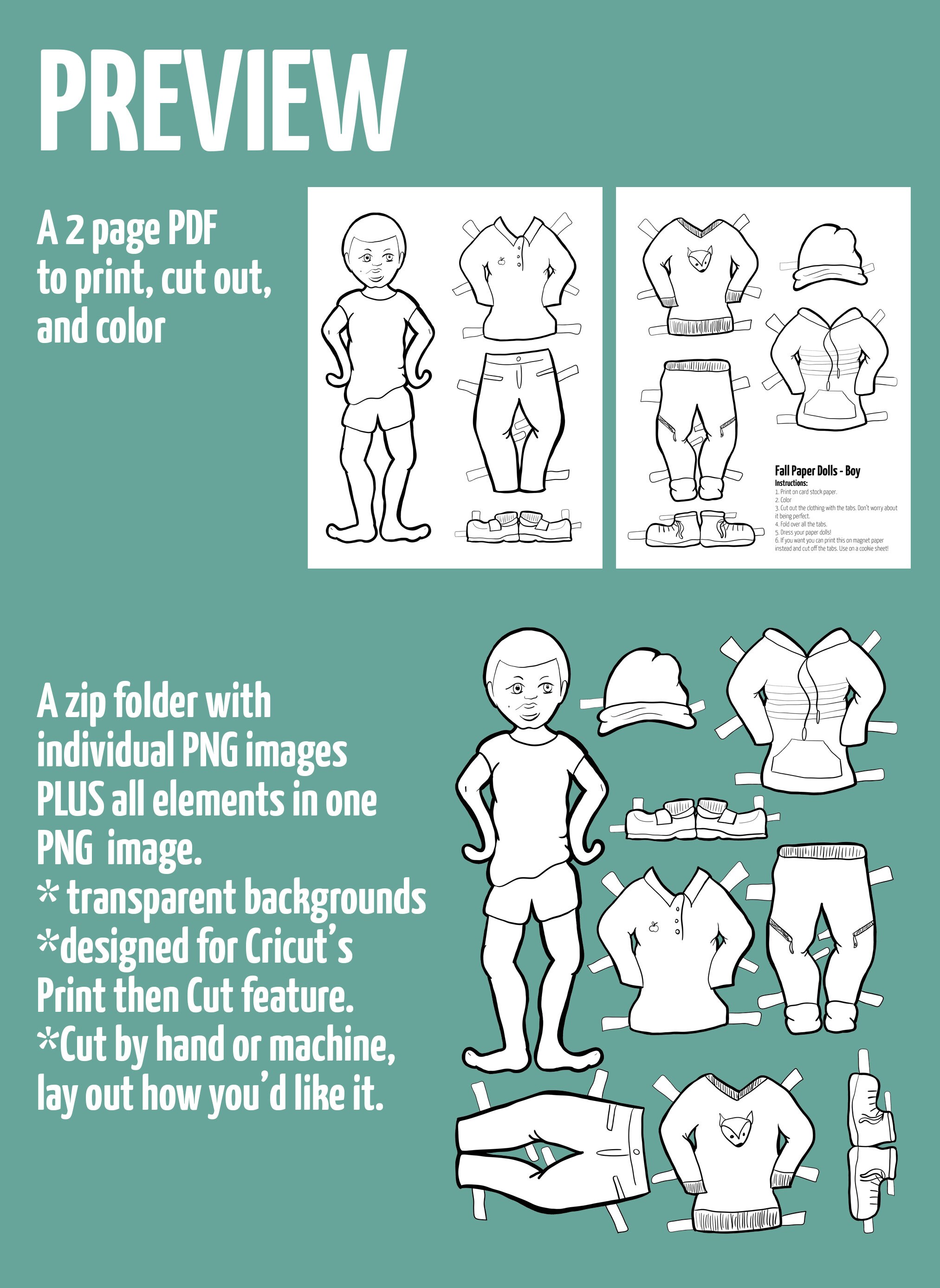 Printable Paper Dolls Boy Dress up Dolls for Four Seasons Paper Toy ...