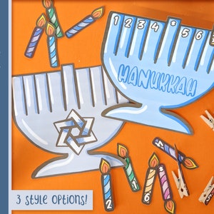 Molletta da bucato A COLORI Menorah Hanukkah Craft per bambini - Giocattolo di carta stampabile / Menorah per bambini / Modello giocattolo di carta Chanukah