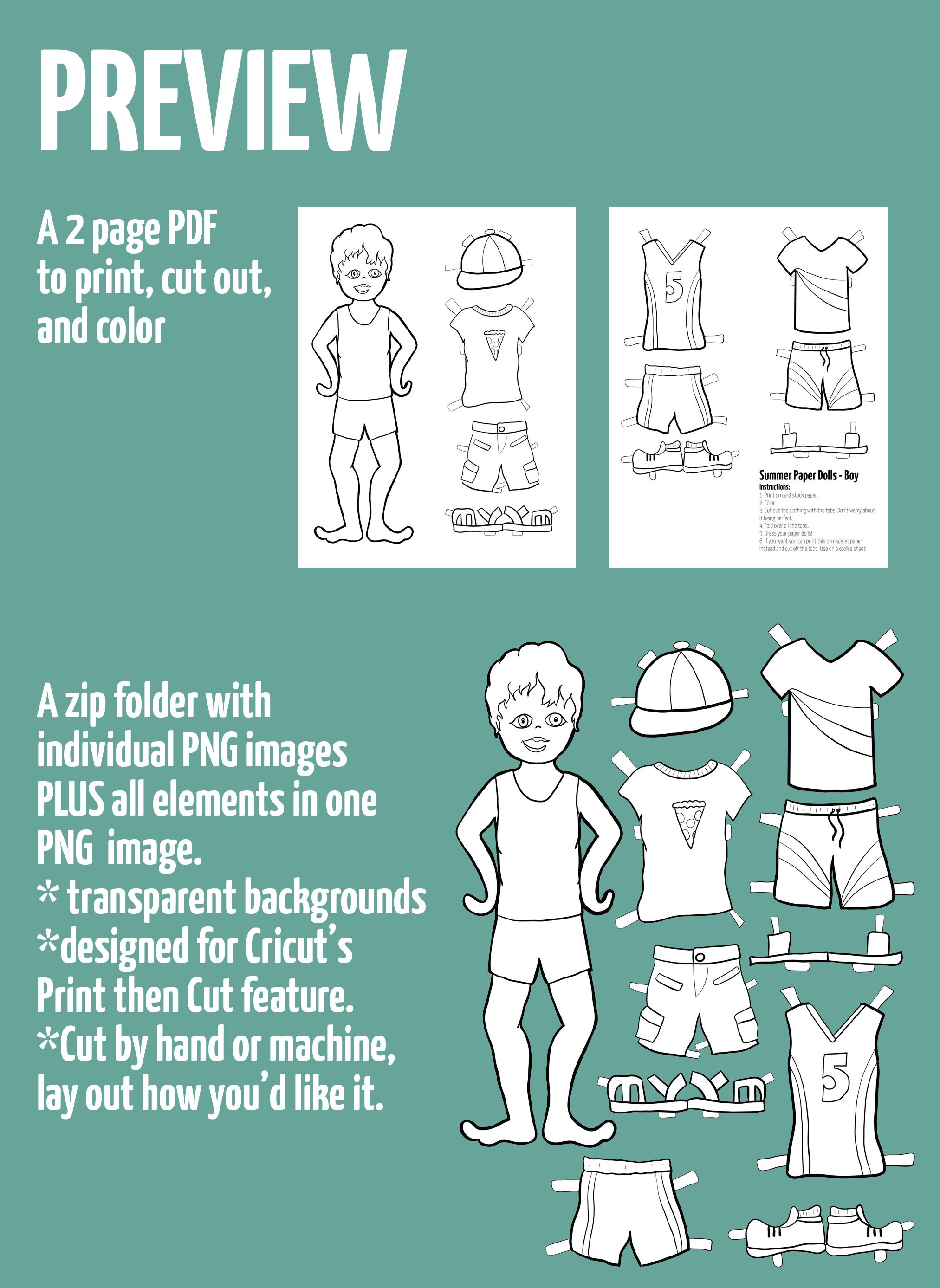 Buy Printable Paper Dolls - Summer Boy | Summer Paper Craft 
