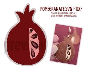 Pomegranate Layered SVG | Jewish Cut File for Use with Cutting Machines | Rosh Hashanah Earrings and Decor Template DXF