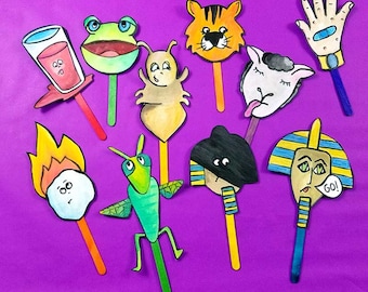 FULL COLOR Ten Plagues PUPPETS - fun printable passover puppets - a Pesach toy for kids - Color Version - Instant Download
