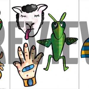 FULL COLOR Ten Plagues PUPPETS fun printable passover puppets a Pesach toy for kids Color Version Instant Download image 2