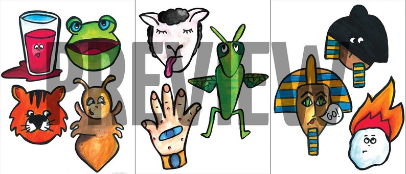 FULL COLOR Ten Plagues PUPPETS fun printable passover puppets a Pesach toy for kids Color Version Instant Download image 2