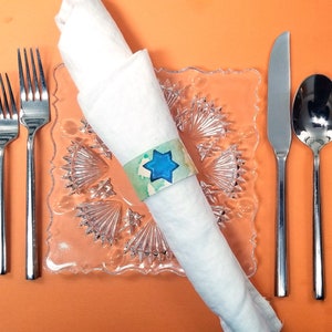 Star of David Napkin Rings for Hanukkah or Bar Bat Mitzvah Printable Chanukah Table Decor with watercolor art Judaica Paper Napkin Wraps image 7