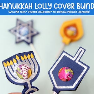 Hanukkah Lollipop Holder Bundle | SVG Cricut Cut File PDF Printable Template and PNG | Lolly Cover Favors and Treats for Chanukah