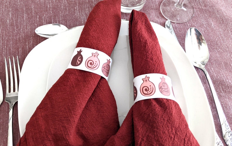 Printable Napkin Wraps Pomegranate Napkin Ring Printable Table Decor for Rosh Hashanah and Sukkot image 5