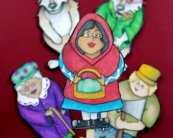 Little Red Riding Hood Puppets - FULL COLOR printable paper toys - puppet show script and kids' literacy activity - Instant Download PDF