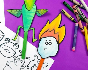 TÍTERES DE LAS Diez Plagas COLOR-IN - divertidos títeres de Pascua imprimibles - un juguete de Pesaj para niños - Páginas para colorear y manualidades - Descarga instantánea