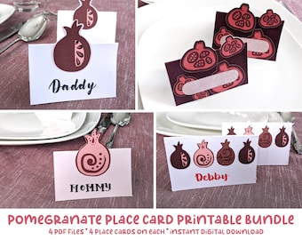 Pomegranate Placecards Bundle of 4 | Printable Rosh Hashanah Table Decor for the High Holidays and Jewish New Year