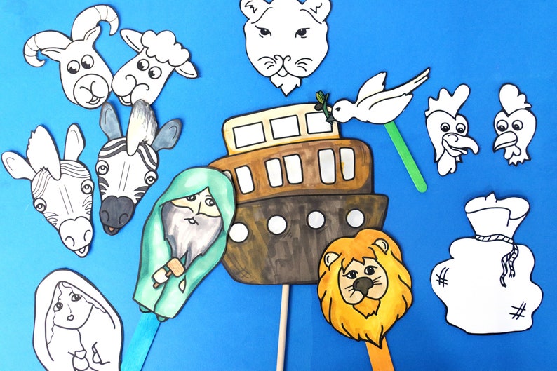 Noah's Ark Puppets Printable Crafts &amp; Coloring Pages for Parshat Noach Parshah Crafts and ...