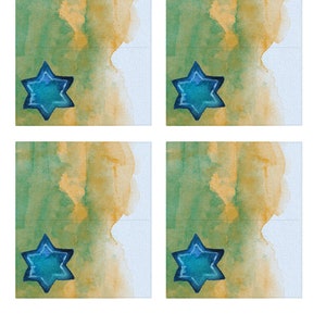 Star of David Table Decorations for Hanukkah Printable Chanukah Napkin Ring and Place Card Table Decor with Judaica watercolor art image 3