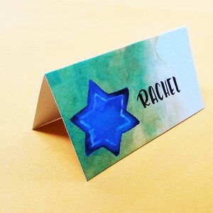 Star of David Table Decorations for Hanukkah Printable Chanukah Napkin Ring and Place Card Table Decor with Judaica watercolor art image 10
