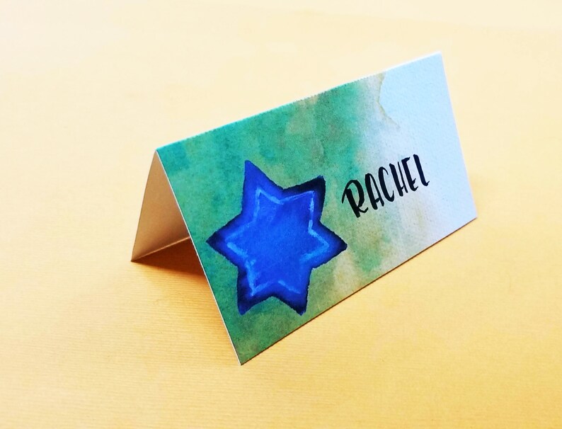 Star of David Table Decorations for Hanukkah Printable Chanukah Napkin Ring and Place Card Table Decor with Judaica watercolor art image 10