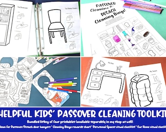 BUNDLE: Passover Cleaning Checklists Reward Charts & Tools for Kids | Visual Cleaning Aids and Binders for Pesach Cleaning | Ages 8-12